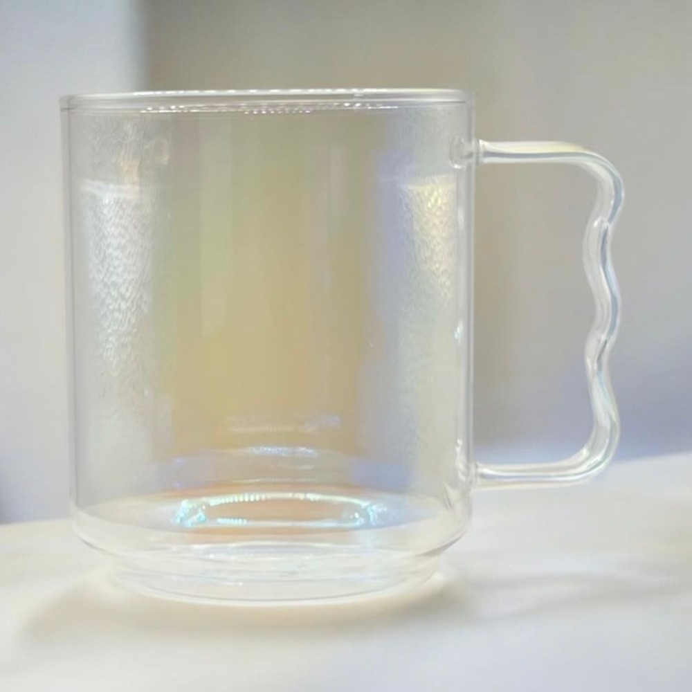 Seafoam Sparkle – Clear Iridescent Glass Mug